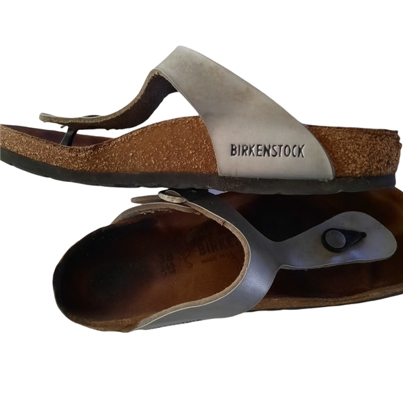 Birkenstock Gizeh Thong Birko-Flor Silver Metallic Sandals - Picture 1 of 10
